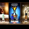 Commercial Cosmetic Display Equipment With Multiple Bottles And Advertising Posters