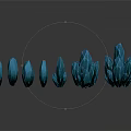 Blue Crystal Decorative Ornament Set with Various Sizes Unique Shapes on Dark Reflective Surface