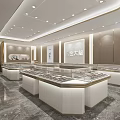 Modern Luxury Jewelry Store Interior With Glass Display Counters And Marble Floors