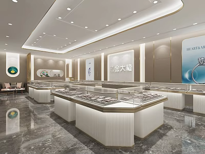 Modern Luxury Jewelry Store Interior With Glass Display Counters And Marble Floors 3d model