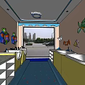Swimming Pool Interior Featuring White Basins Yellow Cabinets Sea Turtle Fish Decorations And City View
