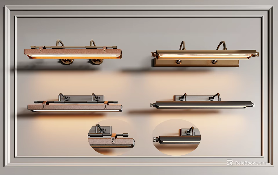 Modern Minimalist Lighting Combinations With Brass Black Grey Metal Wall Lamps And Sleek Strip Design 3d model 