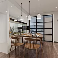 Modern Open Living And Dining Room Interior With Wooden Flooring Dining Table Sofa Pendant Lights