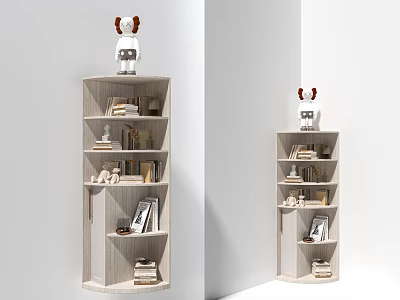 Modern Stylish Light Colored Bookshelf With Multiple Shelves Books And Decorations 3d model
