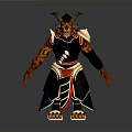Mythical Man With Horns Red Skin And Black Outfit With Gold Details