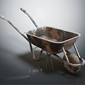 Old Rustic Metal Wheelbarrow With Weathered Surface And Single Wheel Design 3d model