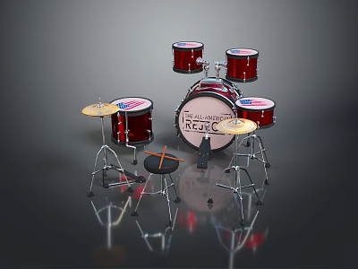 Complete Drum Set With Drums Cymbals Stool And Metal Stands Equipment 3d model