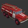 Red Fire Truck 3D Model With Ladder And White Stripes On Dark Background 3d model