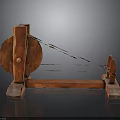Traditional Handcrafted Wooden Equipment With Large Wheel Metal Wires And Support Stand