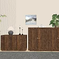 Wooden Chest of Drawers in Modern Interior with Potted Plant Table Lamp and Wall Art