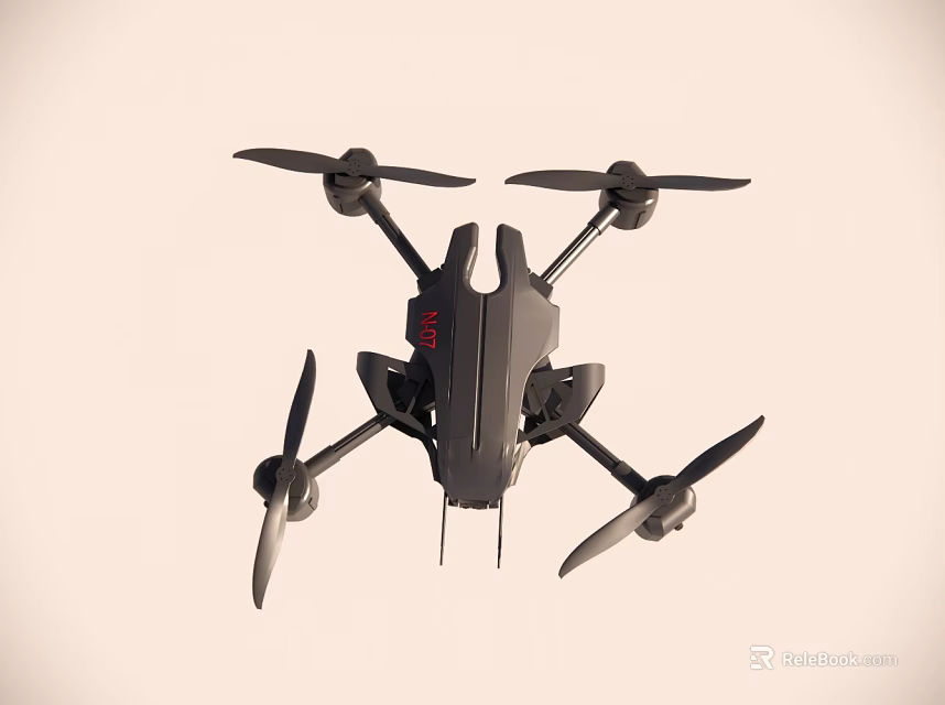 Black Drone With Four Rotors And Sleek Aerodynamic Design 3d model 