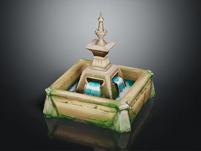 Square Stone Fountain Design With Tiered Tower Structure And Flowing Water 3d model