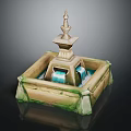 Square Stone Fountain Design With Tiered Tower Structure And Flowing Water