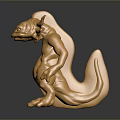 Golden Mythical Creature Statue with Shiny Surface and Standing Pose on Dark Background