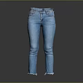 Casual Blue Denim Jeans with Straight Leg Fit Front Pockets and Frayed Hem Details