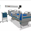 Medical Devices In Hospital Room With Bed ECG Monitor IV Infusion Pump And Medical Cabinet