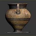 Ancient Amphora With Two Handles And Colorful Animal Plant Patterns On White Base