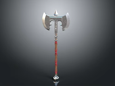 Decorative Double Bladed Metal Axe With Red Handle And Crystal Base 3d model