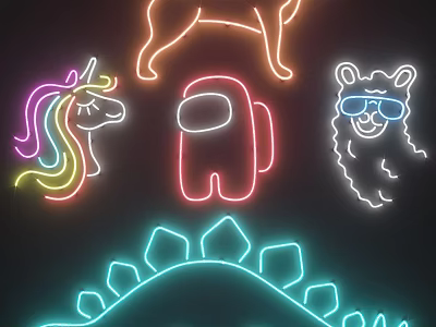 Neon Decorative Lights With Unicorn Among Us Character Llama Dog And Dinosaur Back Design 3d model