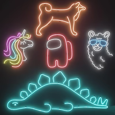 Neon Decorative Lights With Unicorn Among Us Character Llama Dog And Dinosaur Back Design 3d model