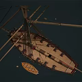 Classic Sailing Ship With Tall Masts Wooden Deck And Dinghy At Sea