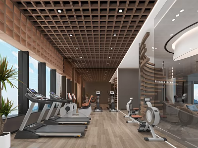 Gym Interior With Modern Fitness Equipment And Natural Light 3d model