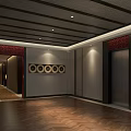 Elegant Elevator Hallway With Wooden Flooring Decorative Wall And Ceiling Lighting 3d model