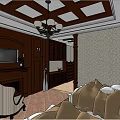 Hotel Guest Room Interior with Twin Beds Bathroom Carpet and Chandelier