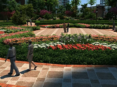 Vibrant Garden Landscape With Brick Pathway Colorful Flowers And Green Shrubs 3d model