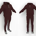 Fashionable Maroon Hooded Tracksuit Clothing With White Stripes Two Piece Design