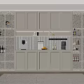 Modern White Built in Wine Cabinet With Glass Doors LED Lighting And Kitchen Countertop Elements