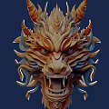 3D Stylized Dragon Character for Game Movie with Fierce Expression Flame Decorations Golden Orange Tones