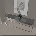 Modern Entryway Console Table With Glass Top Metal Frame Decorative Vase And Green Plant
