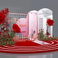 Romantic Check-in Photo Spot With Red Roses Heart Decor Pink Backdrop And Telephone Booth
