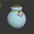 Blue Spherical Container with Brown Top Lid Yellow Rope and Red Tag 3d model