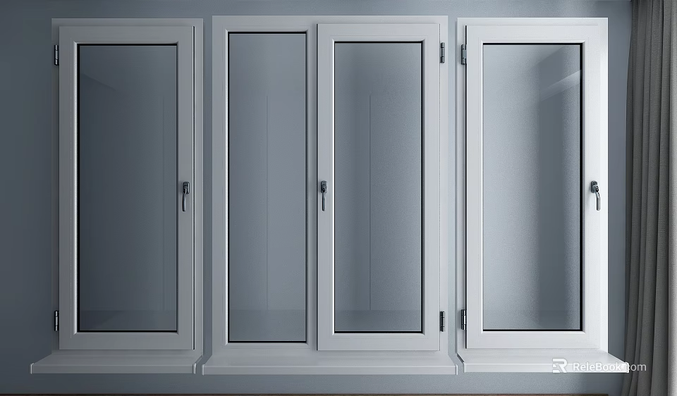 Modern White Frame Casement Windows With Clear Glass And Handles 3d model 