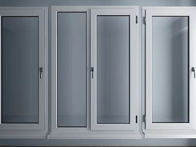 Modern White Frame Casement Windows With Clear Glass And Handles 3d model