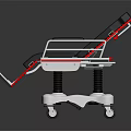 Medical Examination Bed With Black Seat White Frame Red Accents And Wheeled Base