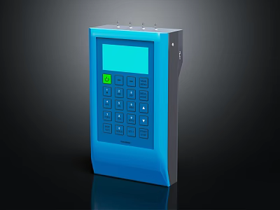 Handheld Blue Commercial Equipment Featuring Digital Display Keypad Controls And Interface Ports 3d model