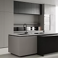 Modern Kitchen Interior With Sleek Island Counter Cabinets And Built In Ovens 3d model