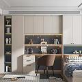 Tatami Bedroom Interior Design With Bed Desk Chair Storage Cabinets And Built In Lighting