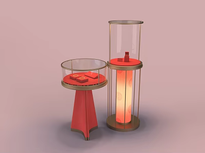 Luxury Jewelry Store Display Cases With Red Bases Transparent Glass And Illuminated Lighting 3d model