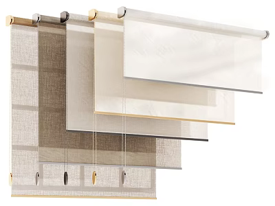 Modern Roller Curtains With Linen And Translucent Fabric In Beige Light Brown For Home Interior 3d model