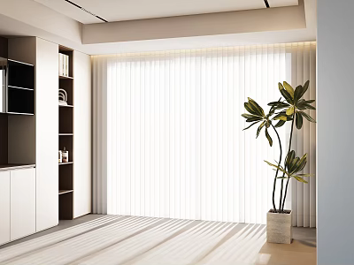 White Window Curtains With Sunlight Filtering Through Modern Interior Green Plant in White Pot 3d model
