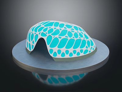 Futuristic Dome Shaped Architecture With Blue White Patterned Surface And Circular Base 3d model
