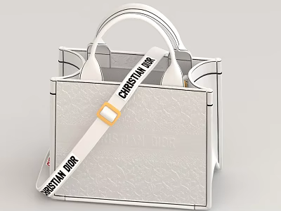 Christian Dior White Bag With Textured Design Handle And Shoulder Strap Yellow Buckle 3d model