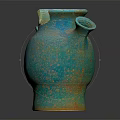 Antique Turquoise Ceramic Jug With Handles Spout And Speckled Texture On Dark Background