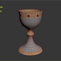 Ornate Silver Goblet With Gold Rim And Red Gemstone Accents