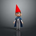 Cartoon Style Man Wearing Red Pointed Hat Blue Cape And Gray Pants