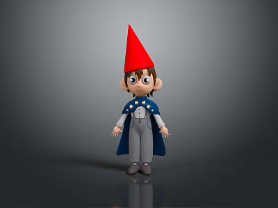 Cartoon Style Man Wearing Red Pointed Hat Blue Cape And Gray Pants 3d model